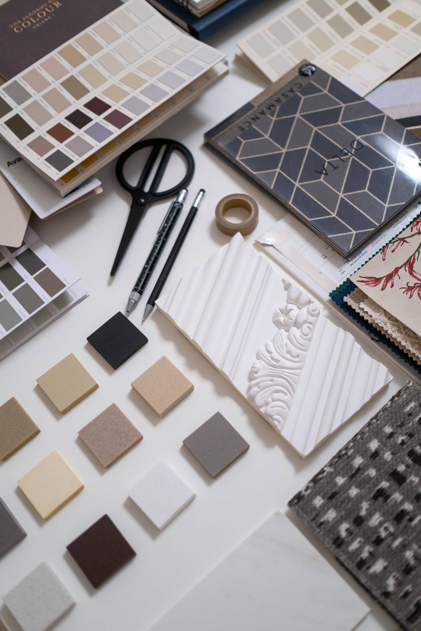 Interior design materials and decorative samples — illustrative stock photograph