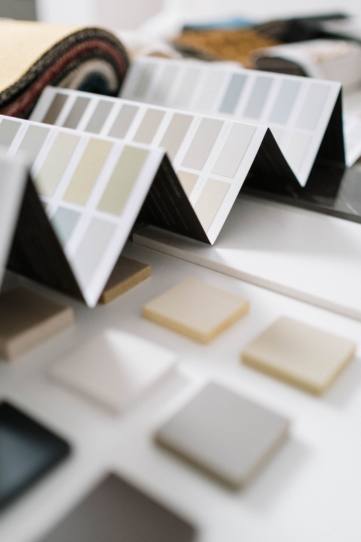 Material and colour samples for interior finishes — illustrative stock photograph